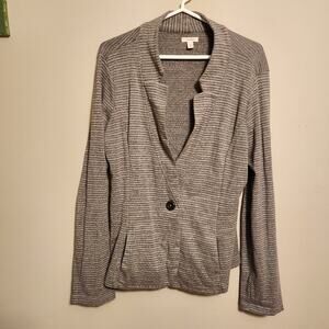 Caslon XL Gray Striped Blazer Long Sleeve with Button and Pockets